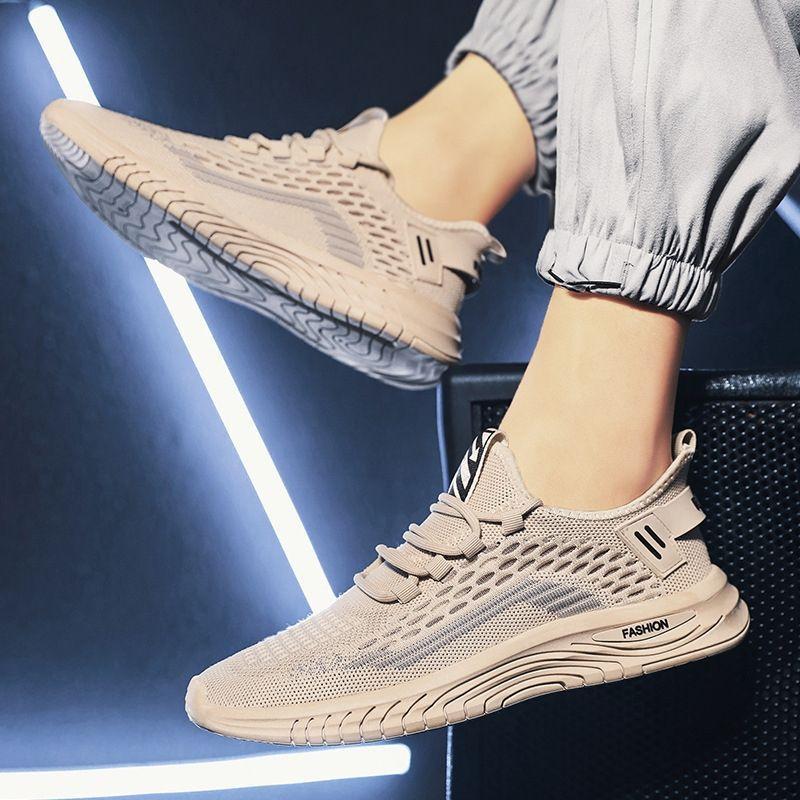 Mesh flying weaving men's new versatile summer men's mesh sports shoes outdoor casual mesh shoes solid color simple