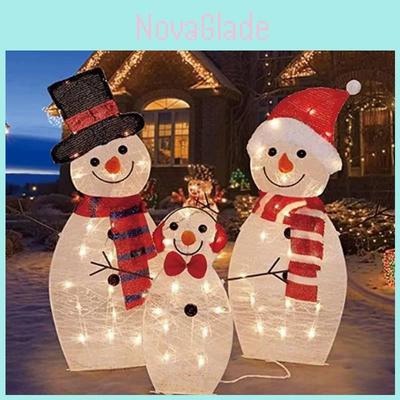 Christmas Inserted Snowman Led Light Decorations With Button Warm Lights For Garden Party And Lawn Decor