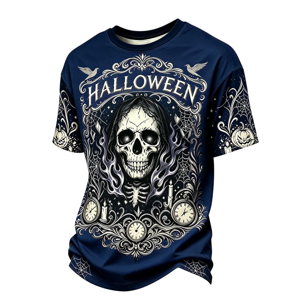 Men's Casual Short Sleeve Neck T-Shirt with Halloween Print Lightweight Breathable