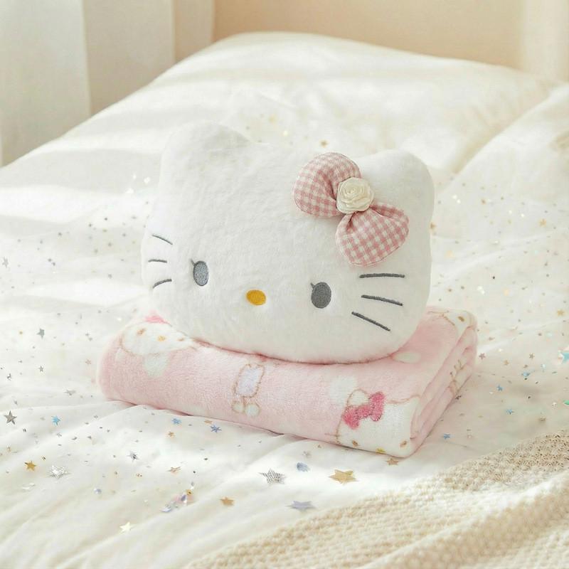 Hello Kitty Car Seat Set Plush Pillow Blanket Seatbelt Shoulder Strap For Kids