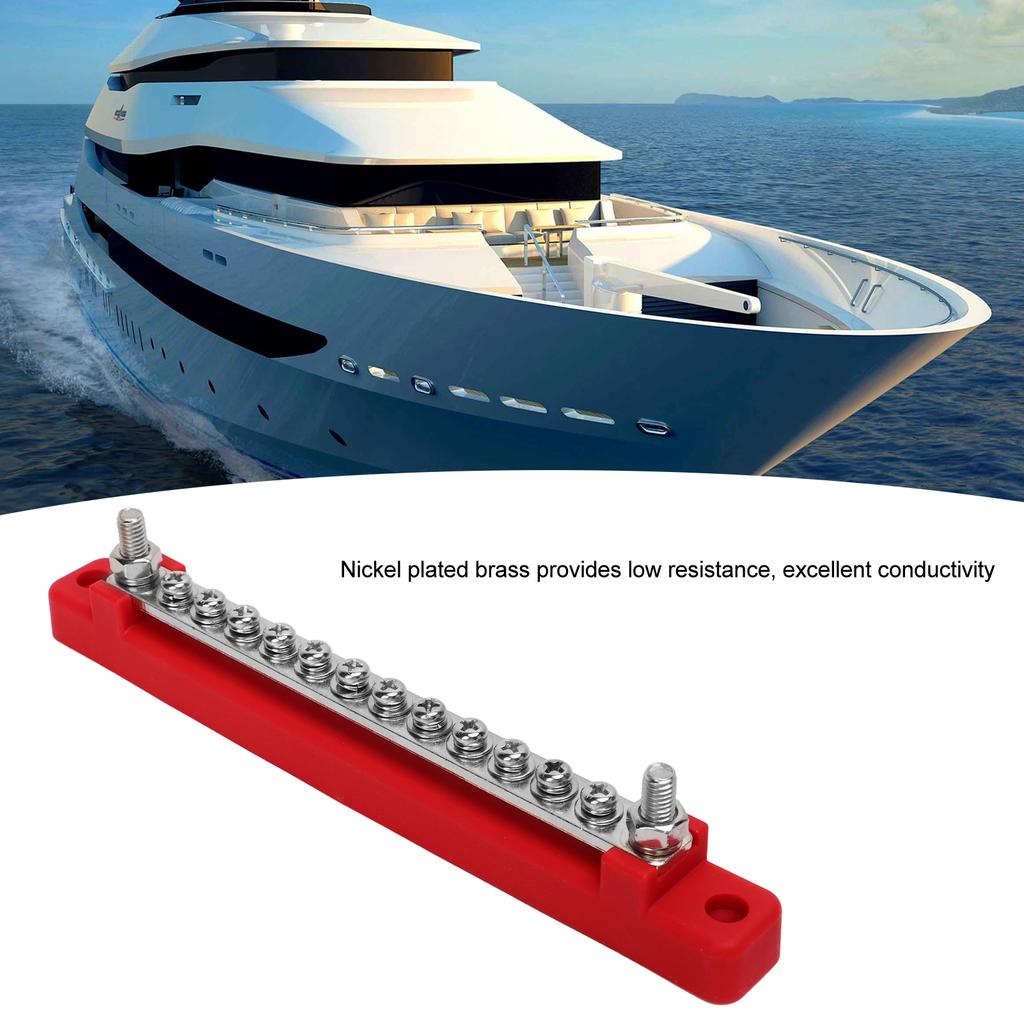 48V 150A 12 Terminal Bus Bar Power Distribution Block with Cover M6 Studs M4 Screws for Car RV Marine Boat