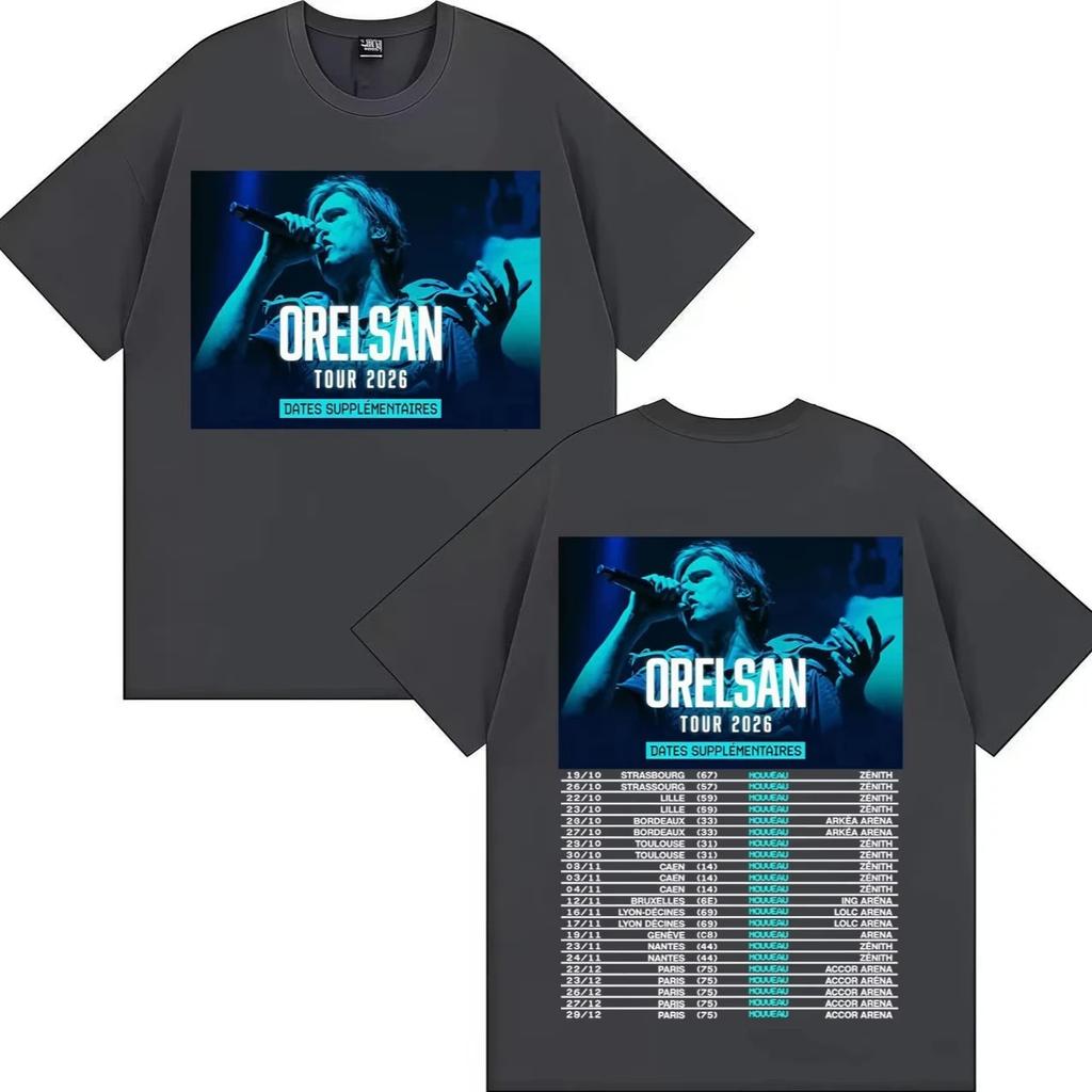 2026 Tour Tee Rapper Orelsan Hip Hop Short Sleeve Tshrit Mens Women Fashion Double Sided Print Clothing Pure Cotton Tshrits
