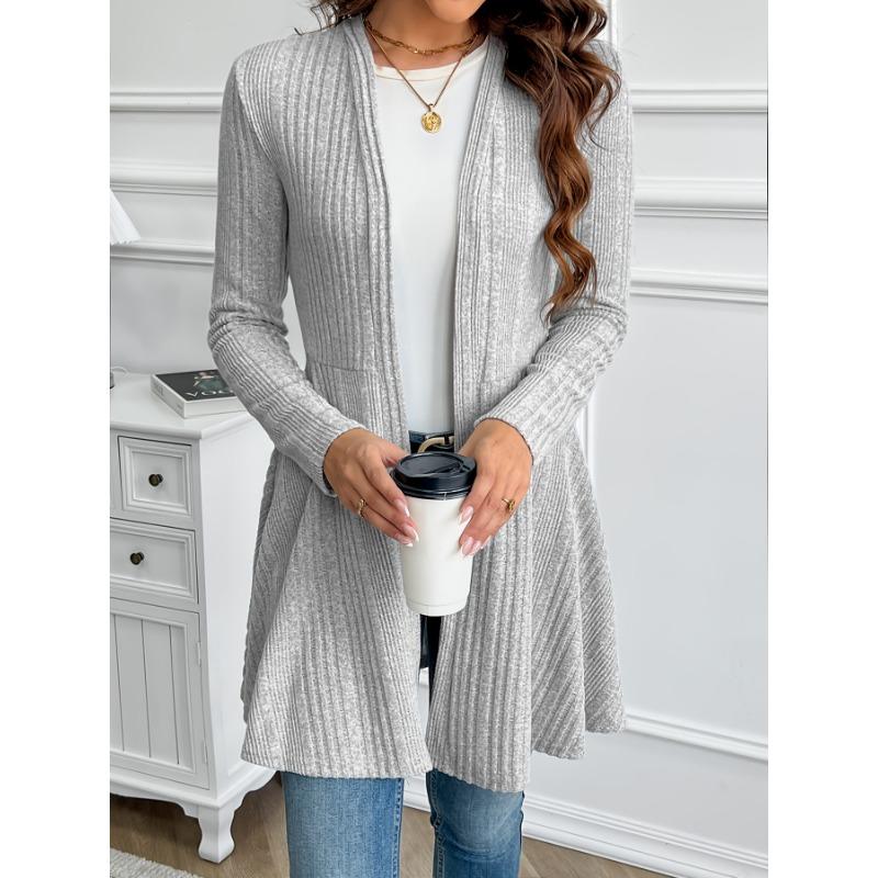 Women's Elegant Solid Color Textured Loose-Fit Cardigan - Medium Stretch Spring/Fall Layering Piece, Hand Washable Casual To Semi-Formal Sweater