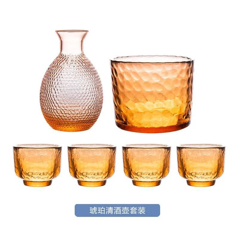 

6 Pcs Amber Sake Pot Cup Tank Set Japanese Style Glass Wine Warmer Suit Barware Creative Gift Soju Liquor Drinking Shot Glasses