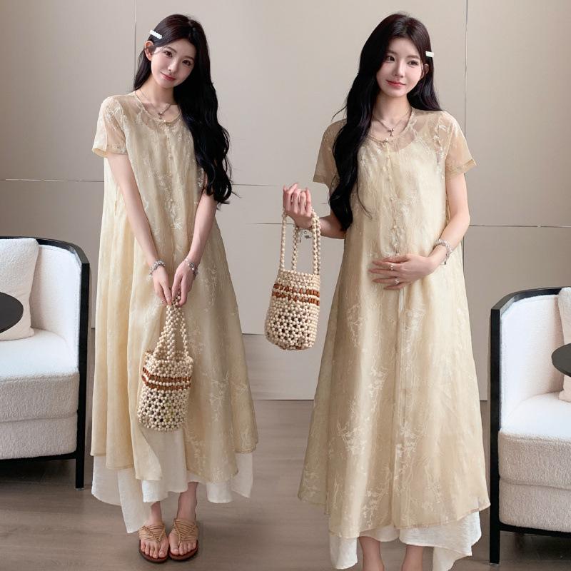 2026 Summer Maternity Dress: Elegant Short Sleeve Outfit 2XL