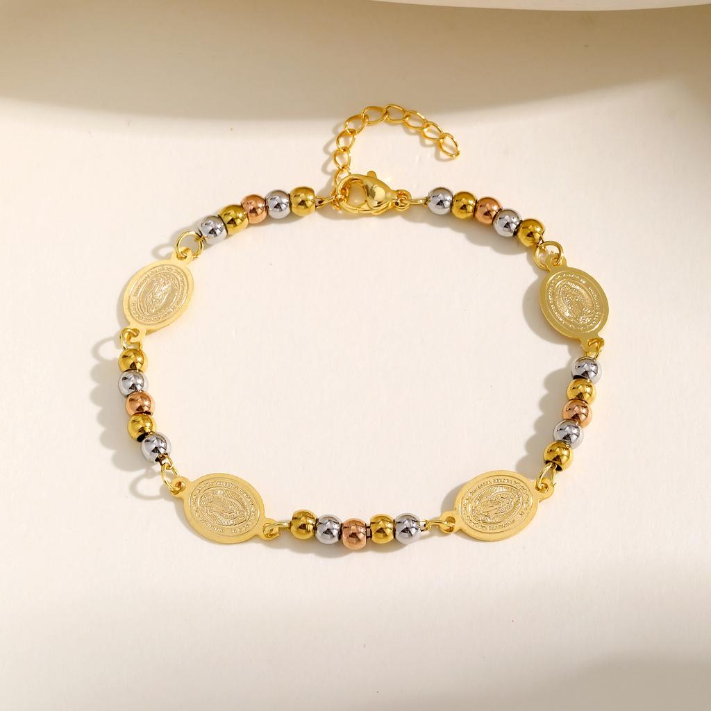 Dreifarbige runde Perlen Jungfräulichkeitsarmband für Damen, Armband aus Edelstahl in Goldfarbe, Wasserdichter Schmuck, Geschenk