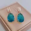 Blue Drop Shape Crystal Zircon Dangle Earrings for Women 2023 New Gold Color Earring Fashion Luxury Party Jewelry Accessories