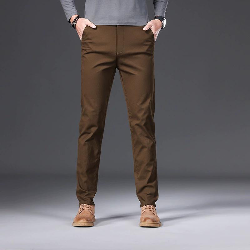 Cotton Men's Casual Pants Autumn Fashion Comfortable Elastic Slim Straight Business Trousers Black ArmyGreen Khaki