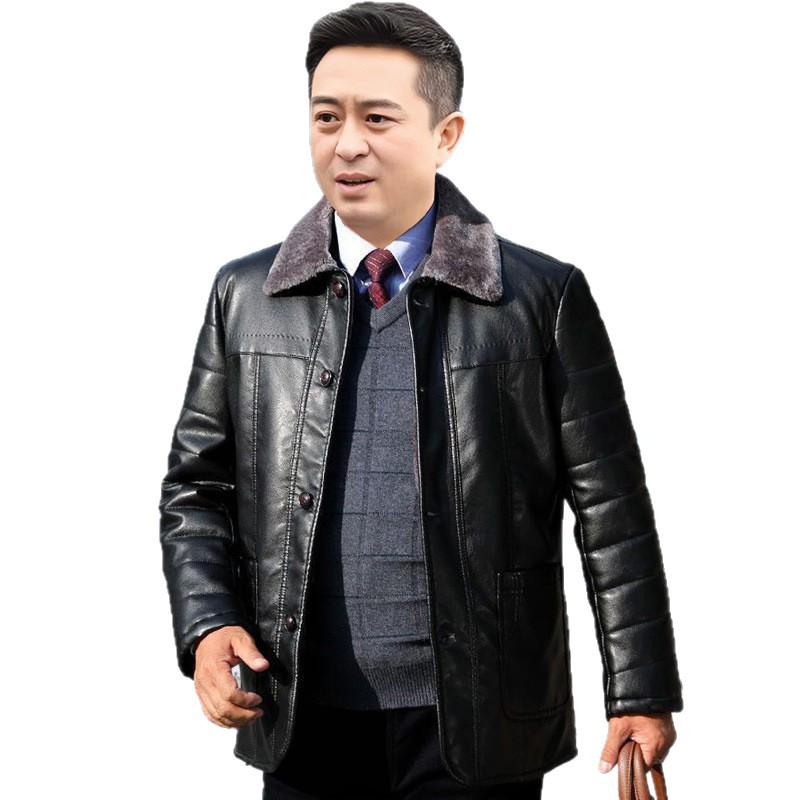 50-Year-Old Dad's Plus Velvet Thickened Leather Jacket for Middle-Aged & Elderly Men - Winter Cotton Padded Grandpa Jacket