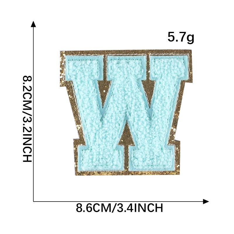 Stickerei Etikett Handtuch Stickerei Farbiges Englisches Buchstaben Patch Bekleidungszubehör Goldrand Aufkleber Stickerei Chenille Stickerei Stoffaufkleber