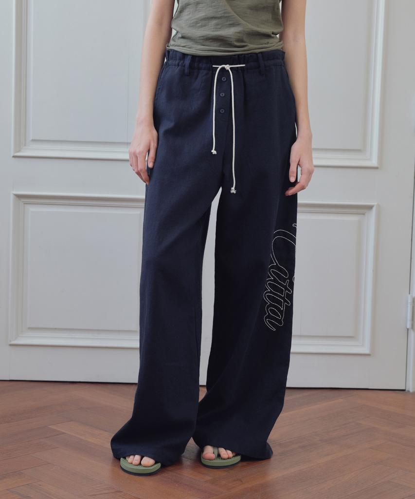 CITTA Signature Logo Linen Wide Pants_Ctb574(Navy)
