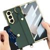 GKK For Samsung Galaxy Z Fold6 5G Case with PU Strap Kickstand/Metal Chain Electroplated PC Tempered Glass Phone Cover