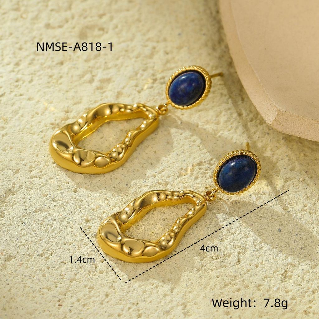 GEMCHIC Women's Stainless Steel Geometric Inlay Turquoise Natural Stone Stud Earrings