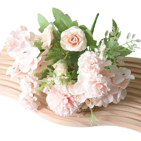 Artificial Flower Fake Peony Chrysanthemum Hydrangea Bouquet Faux Silk Floral Arrangements for Wedding Party Home Decor Table Centerpiece