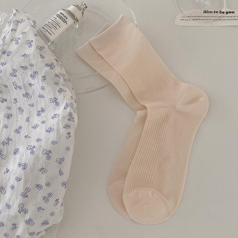 Summer Socks Women 76% Lyocell Silk Thin Breathable Solid Color Long Socks Korean Style Casual Streetwear Middle Tube Socks Sox