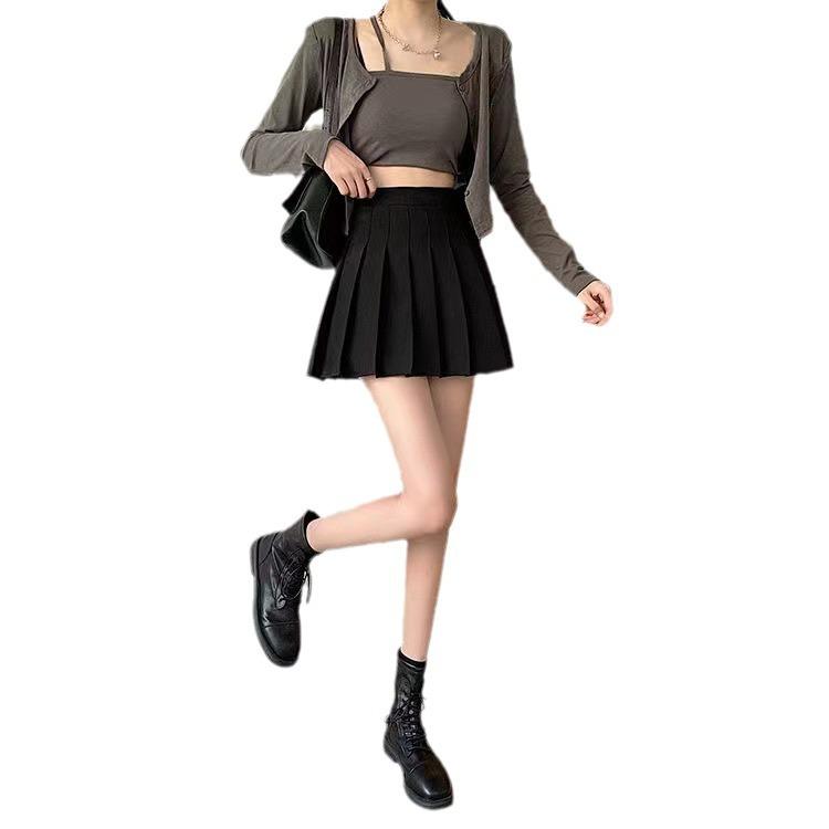Safety Pants + Zipper + Button Pleated Skirt JK Uniform Fashion Student Skirt Versatile Skirt Short Skirt