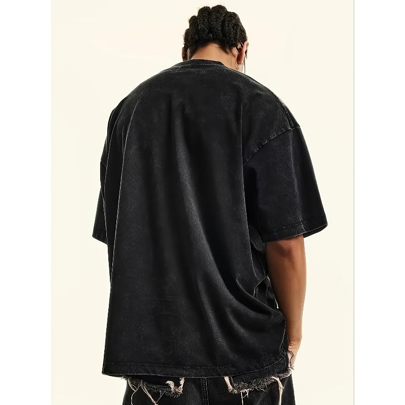 European Size Chaos Oversized Cotton Solid Drop Shoulder T Shirts for Men Vintage Streetwear Basic Tees Baggy Hip Hop Tops Acid Wash Tshirt