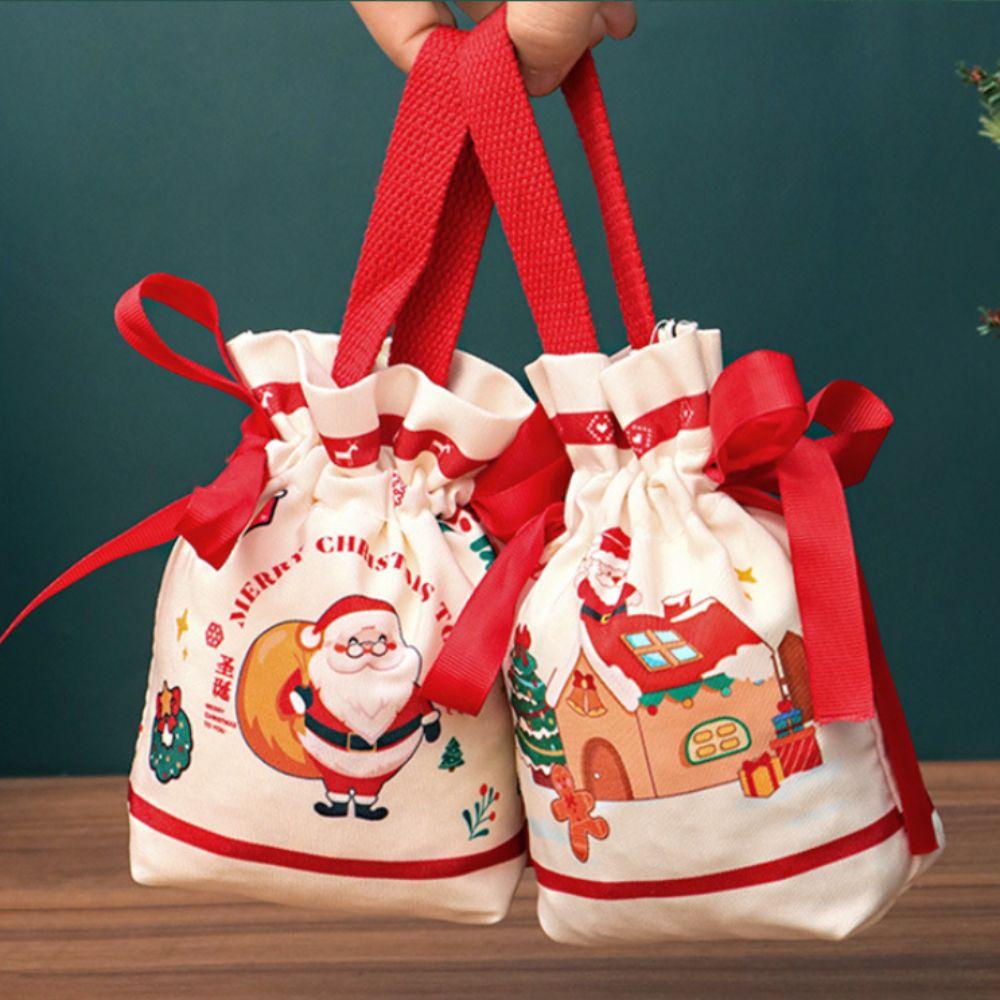 Lässige Weihnachtsstrickhandtasche, handgefertigte Multifunktions-Weihnachtstasche, wiederverwendbare Geschenktasche, Süßigkeitentasche mit Cartoon-Motiv