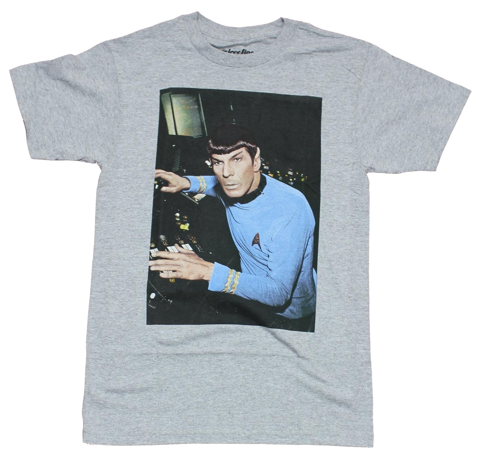 Star Trek Adult New T-Shirt - Classic Spock Controls Photo Box L