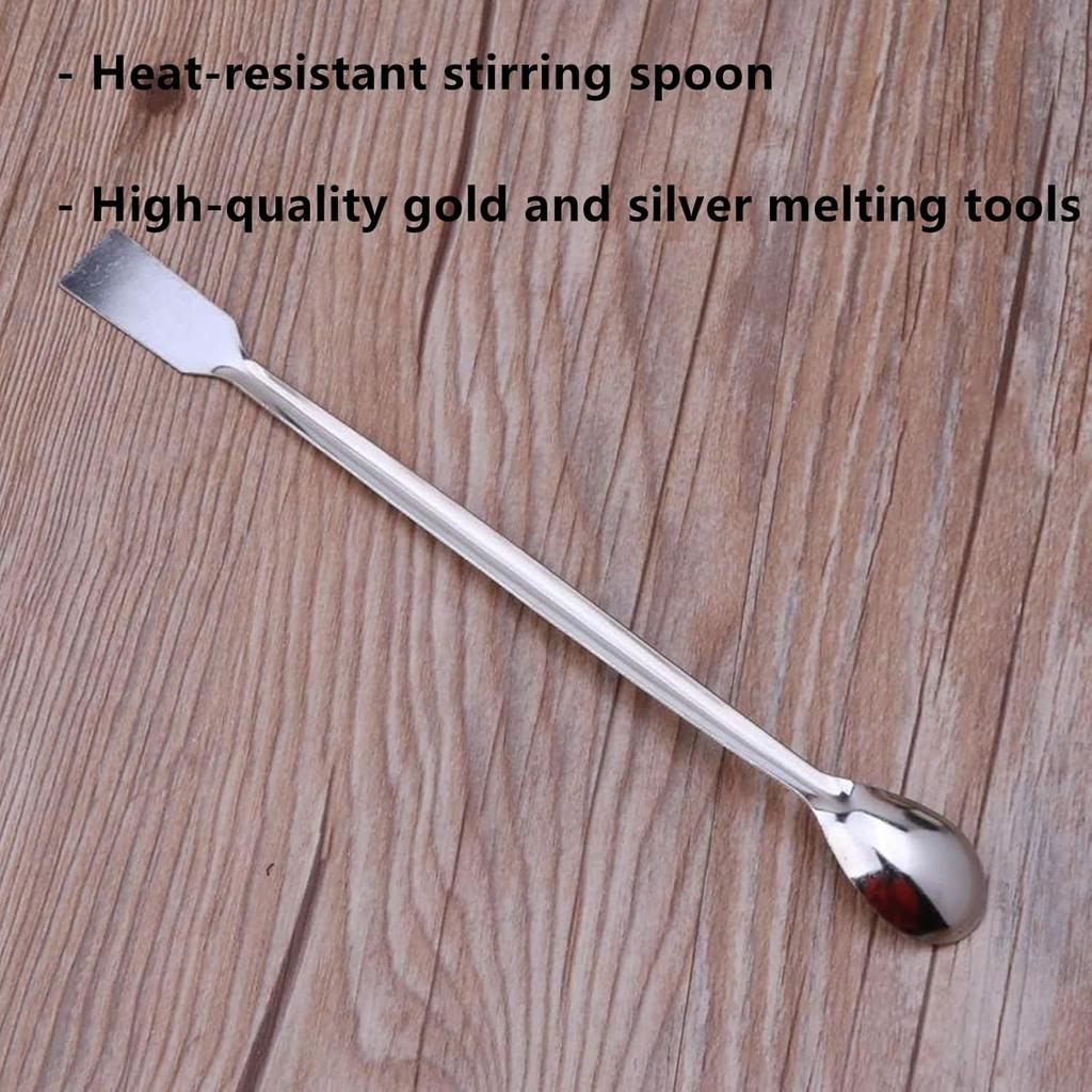 2 Pcs Gold Silver Melting Long Handle Stainless Steel Spoon Stirring Rod Spoon Melting Casting Refining Gold Silver Tool Multifunctional Coffee