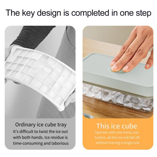 Ice Cube Tray with Lid And Bin Press-Button Release Ice Mold for Freezer