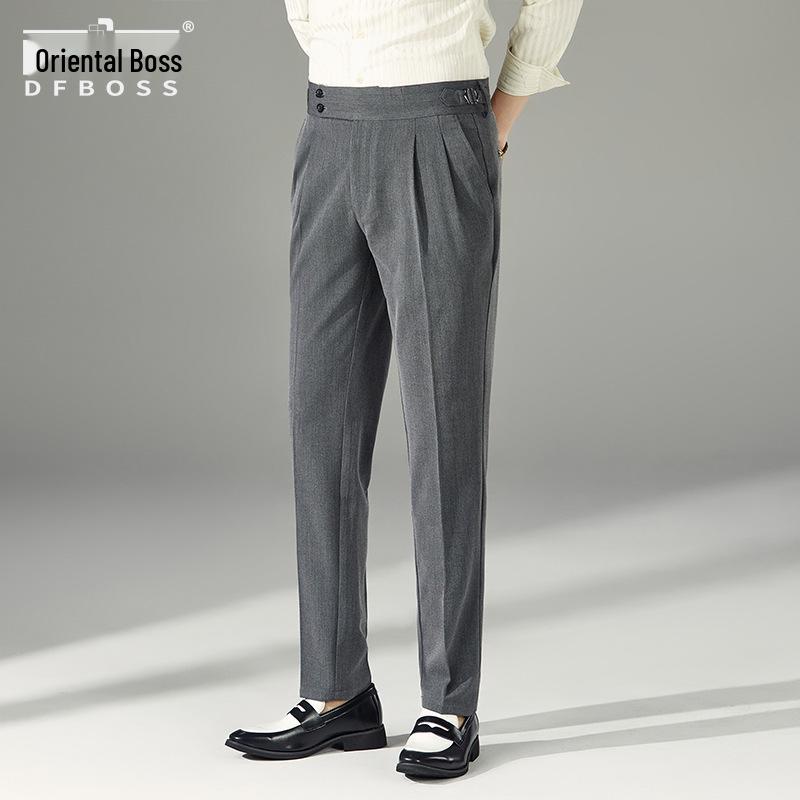 Men's Trendy Paris Buckle Adjustable High-Waisted Non-Iron Straight-Leg Dress Trousers