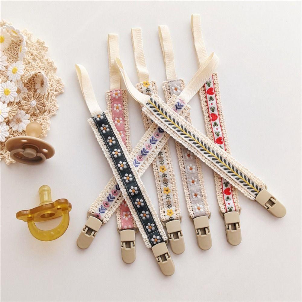 Ethnic Style Soother Holder Floral Nipple Holder Clips Colorful Baby Cloth Pacifier Chain Children