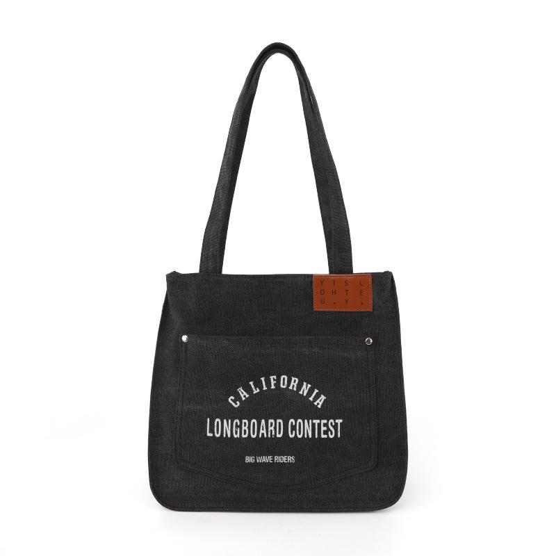 

2025 new bag large-capacity handbag women s washing water canvas bag Korean version retro casual shoulder bag чёрный