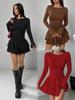 Vestido de punto liso de manga larga adelgazante para mujer, estilo europeo y americano, otoño/invierno