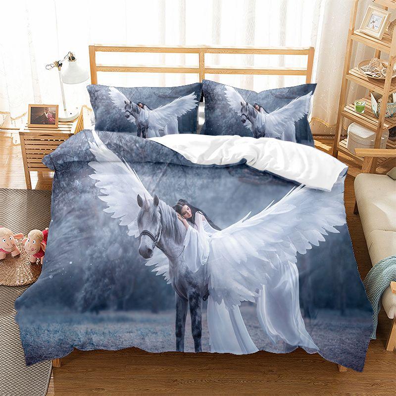 Running Unicorn Horse Bedding Set 3D Print Polyester Duvet Cover Single Twin Queen King Size for Home Decoration Birthday Gift