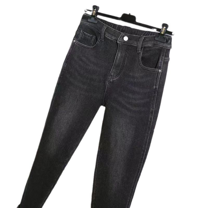 Plus Size Women's Fleece-Lined High Waist Jeans: Slimming, Loose Fit, Wide Hips, Thick Legs, Harem Style.