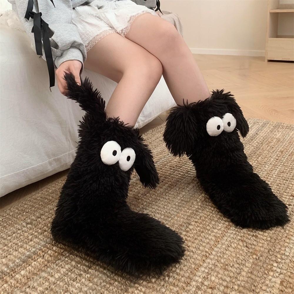 Big Eyes Non-slip Floor Socks Cartoon Coral Fleece Socks Slipper Socks with Puppy Ears  Girls