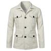 Mens Coats Safari Jacket Linen British Retro Gentry Suit Pockets Outerwear Fashion Solid Color Male Tops