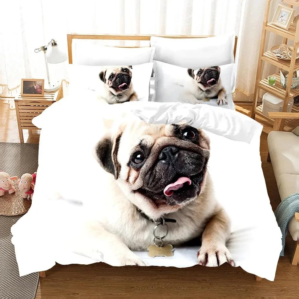 Lovely Pug Dog Animal Happy Dogs Comfortable Duvet Quilt Cover Pillowcase Bedding Set Children Bedroom Decoration Home Textile