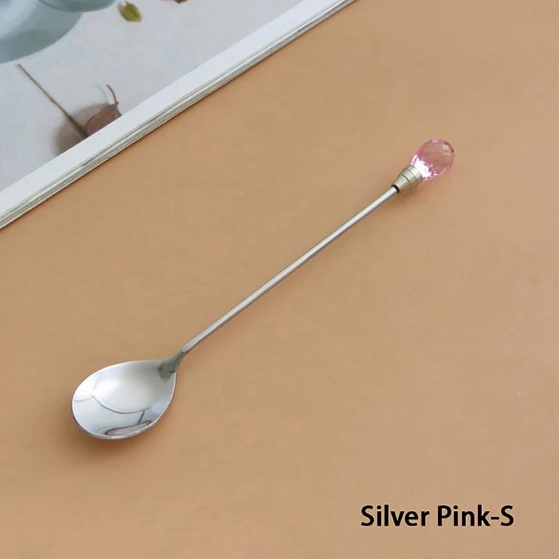 1 Stück Kristalllöffel-Set Langer Griff Teelöffel 430 Edelstahl Diamant Eis Löffel Perfekt für Dessert Eis Kaffee Cocktail