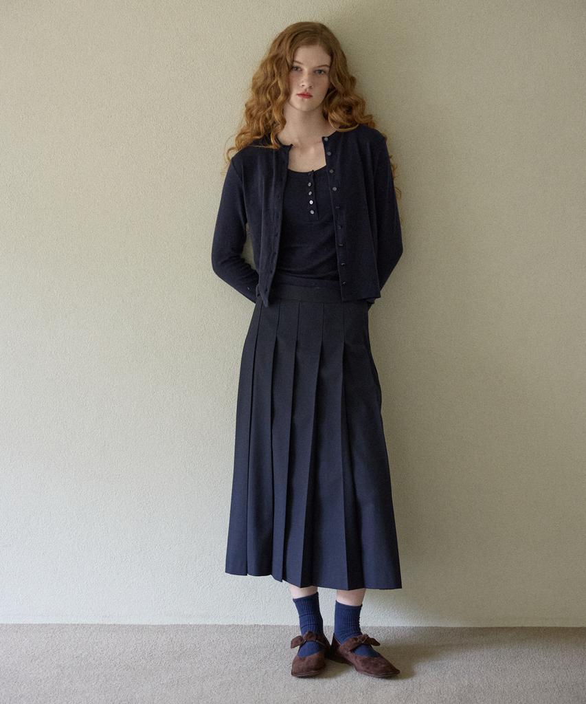 Opeundoeoseutyudio Medium Long Pleated Skirt Navy