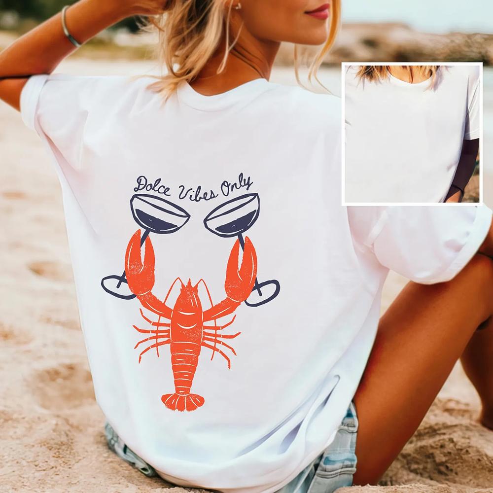 T-shirt Casual Oversize da Donna Illustrazione di Aragosta Grafiche al Gusto di Soda Top Larghi Girocollo Manica Corta Maglietta Outfits da Spiaggia