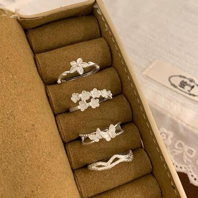 Bague ouverte exquise pour femme Papillon & Fleur - Style Mori, Décoration tendance réglable pour l'index