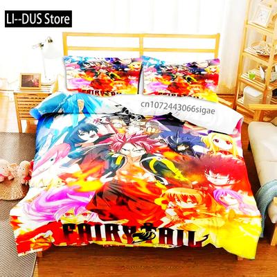 Zestaw pościeli 3D Anime Fairy Tail Zestaw trzyczęściowy na łóżko Poszwa na kołdrę Pojedyncze Podwójne Łóżko Queen Size Zestaw poszwy na kołdrę Sypialnia dla dorosłych chłopców