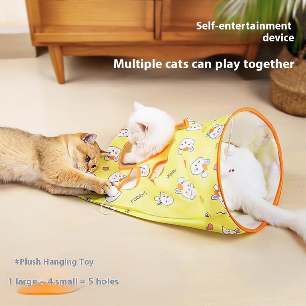 Tunnel Bag Toy With Crinkle Paper And Hanging Mouse, Interactive Hideout Play For Indoor Cats