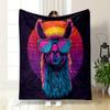 "Retro Cool Llama with Sunglasses" Patterned Blanket, Flannel, Suitable for All Seasons, Home Decor, Warm and Cozy