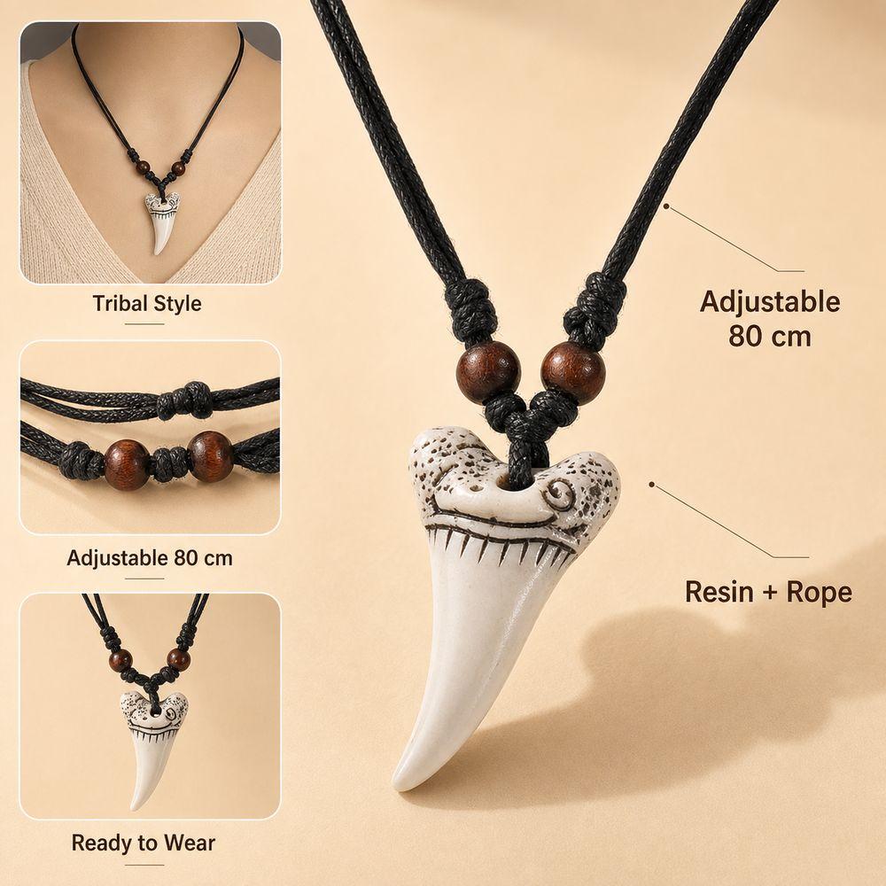 Ethnic style Shark Tooth Necklace Resin Tribal Style Pendant Gifts Sweater Chain