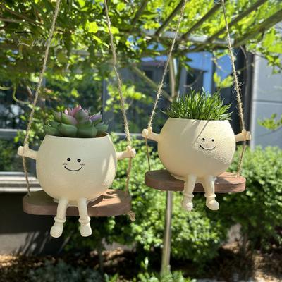 Smiling Face Planter Pot Resin Flower Pot with Four Limbs Fun Irregular Shape Succulent Plant Pot for Indoor Outdoor Use