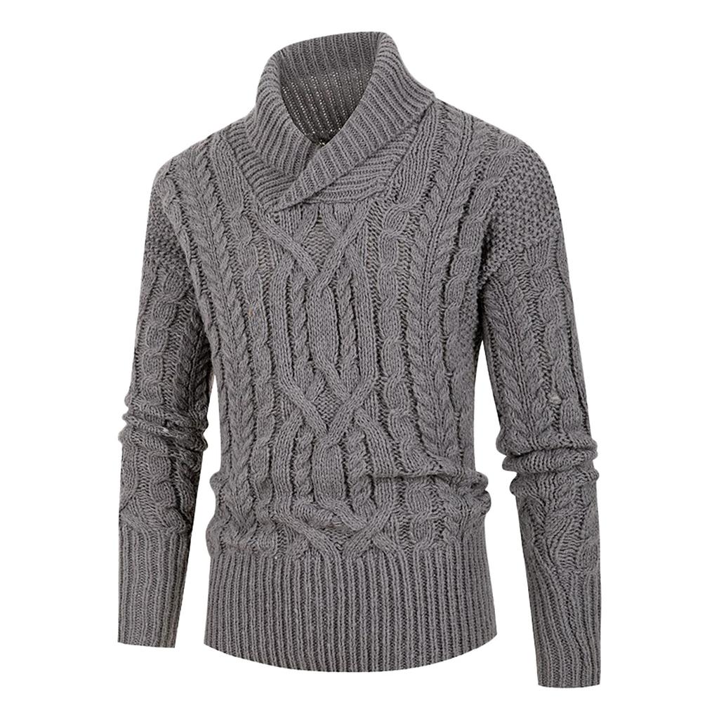 European And American Men's Knitting Pullover Hooded Top Slim Button Sweater