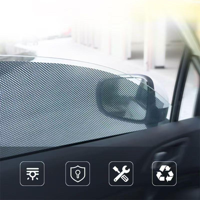 Electrostatic Mesh Sunshade Film for Van & Car Windows - Pure Black Heat Insulation Pair [42×38] cm