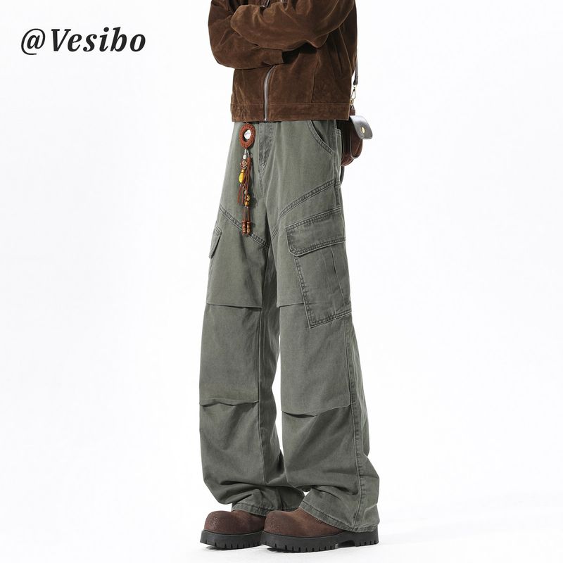 American-Style Pleated Deconstructed Cargo Pants for Men, Winter Trendy Outdoor Sports Casual Long Pants, High Street Loose Straight-Leg Trousers