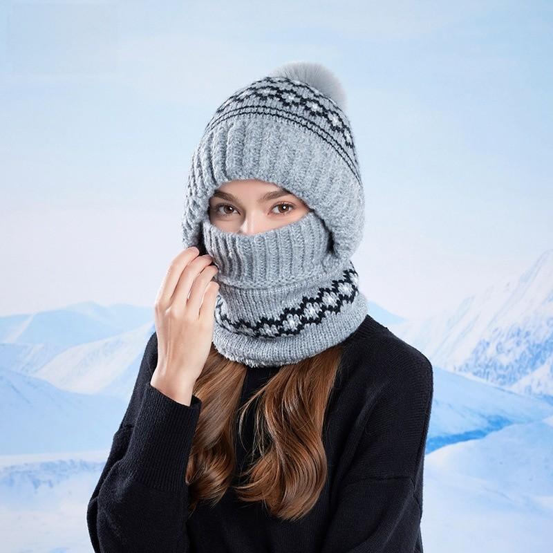 Acrylic Knit Hat With Face Mask And Ear Cover For Winter Warmth And Wind Protection