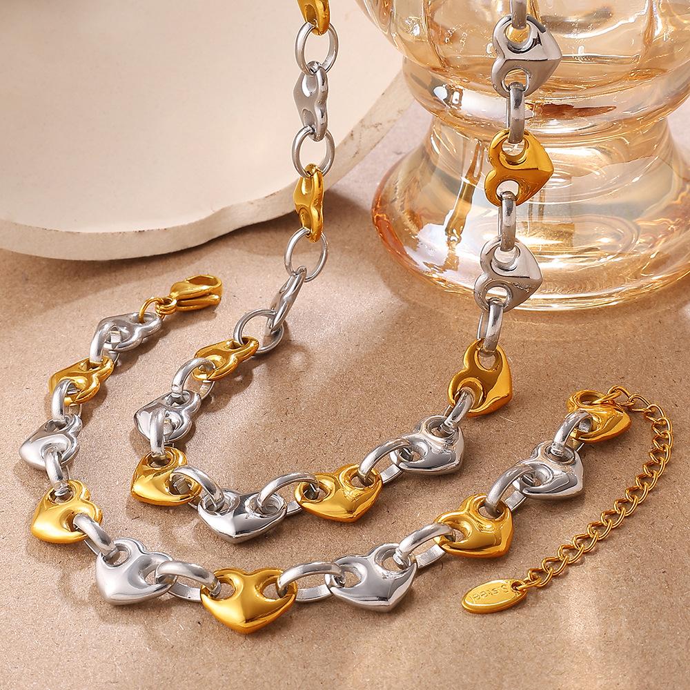 Simple Temperament Hollow Love Earrings Bracelet Necklace Light Luxury High-End Set