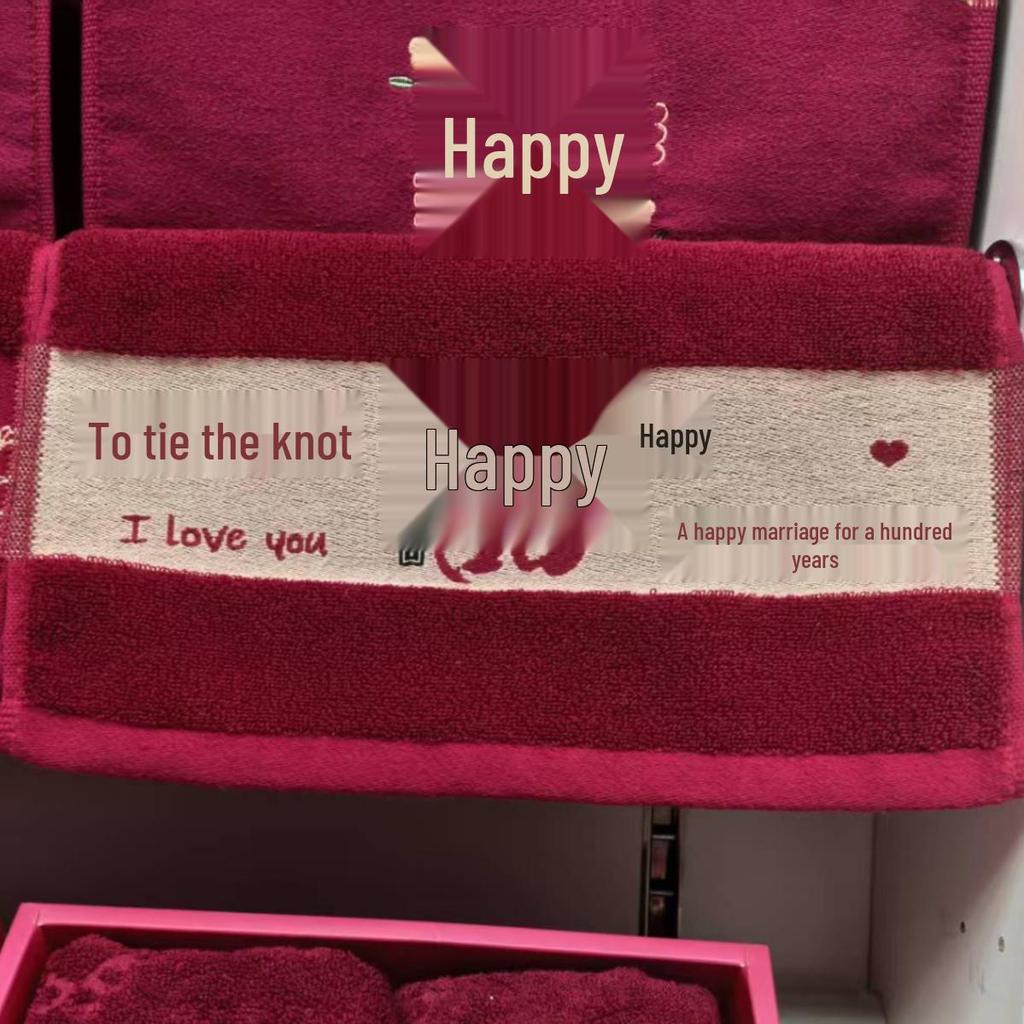 Red Wedding Towels Set: Bride's Favor Gift Box
