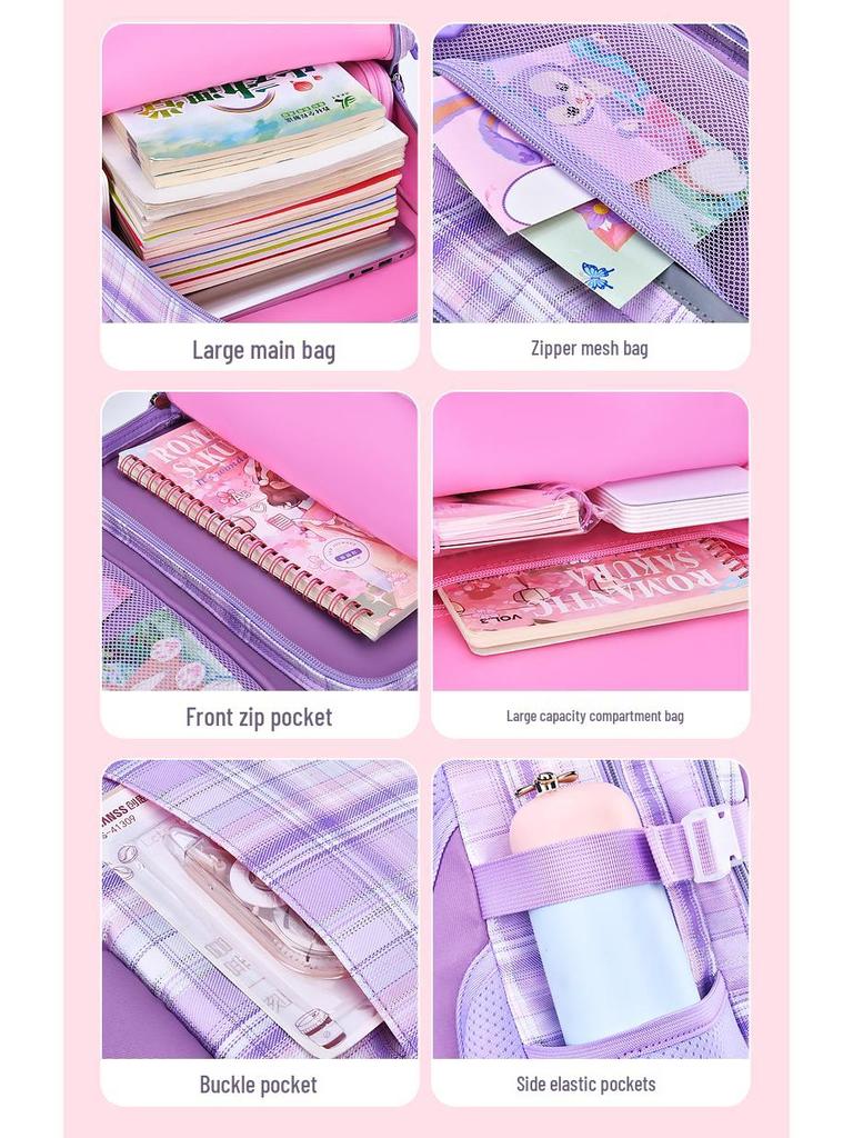 Lightweight Backpack for Girls Grades 1-9: Large Capacity, Spine Protection, Load Reduction